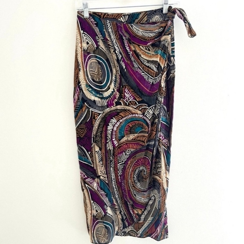 Vintage 80s Margi Kent Tribal Polynesian Print Midi Sarong Skirt SP
